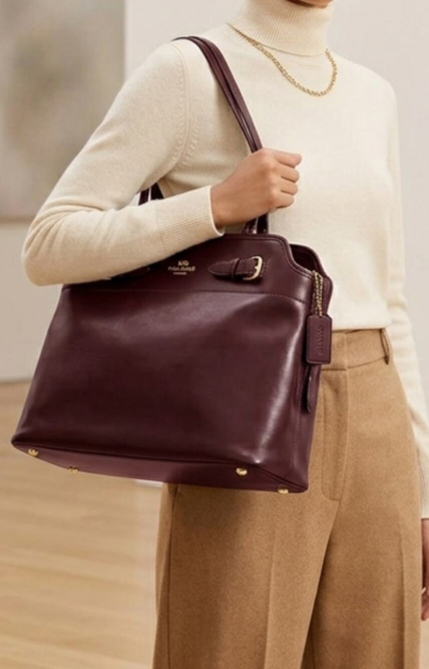 Coach Easton Tote Bag CCZ07 Dark Wine Gold Trim NEW Purse MSRP $395 Fall Bag